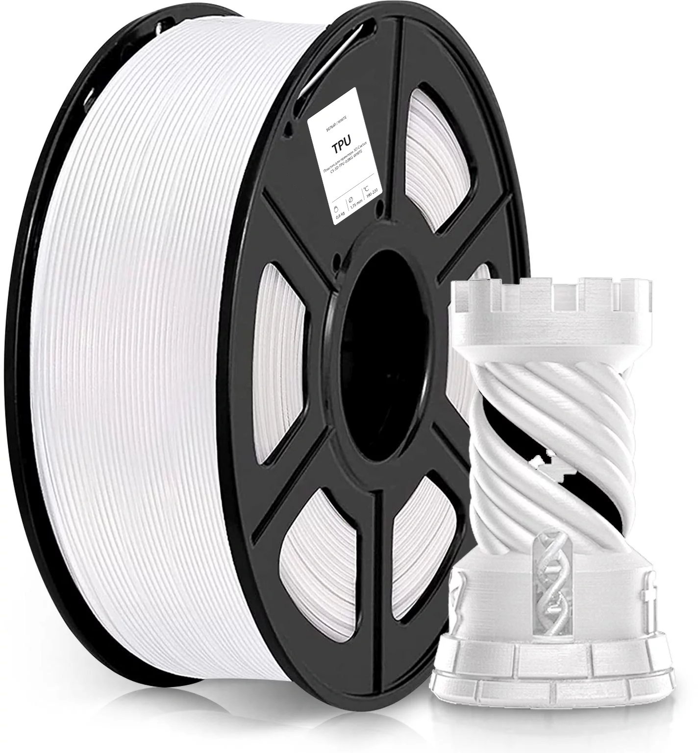 -/ Пластик для принтера 3D Cactus CS-3D-TPU-0.8KG-WHITE TPU d1.75мм 0.8кг L336м 1цв.