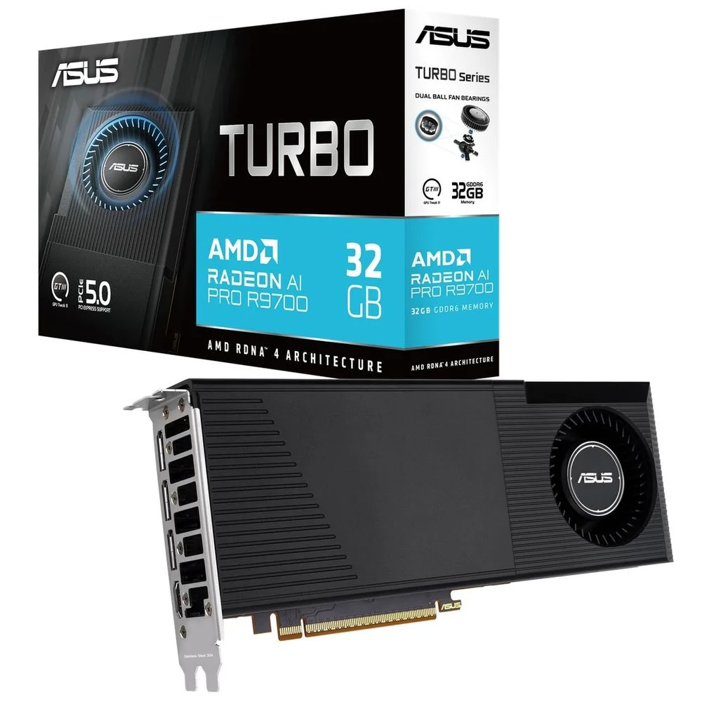 Видеокарта ASUS R9700 TURBO AI PRO 32GB GDDR6 256bit 3xDP HDMI BLOWER RTL (TURBO-AI-PRO-R9700-32G) (90YV0MN0-M0NA00)