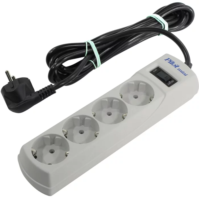 Сетевой фильтр Pilot Mini 4 розетки (евро с заземлением), 10А/2.2кВа, автомат, 3 м/ Surge protector Pilot Mini 4 euro outlets, 10A / 2.2kVt, automatic circuit-breaker, 3 m (PILOT MINI 3M)