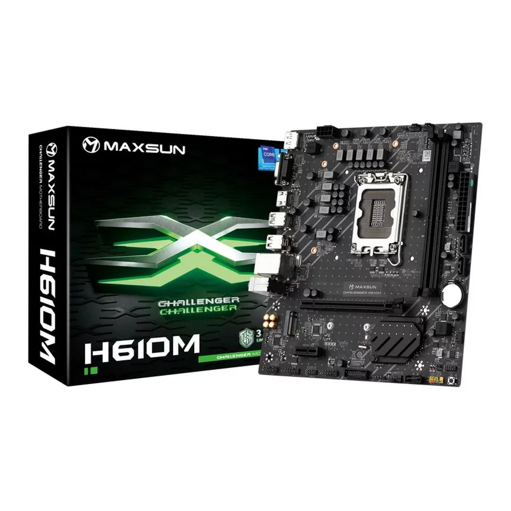 Материнская плата Maxsun Bad Pack MS-Challenger H610M H610, LGA1700, 2*DDR4, 1*PCIEx16, 1*PCIEx1, 1*M.2, 4*USB3.2Gen1, 6*USB2.0, 3*SATA3.0, 1G, VGA, DP, HDMI, M-ATX, RTL (6940709698518||BP)