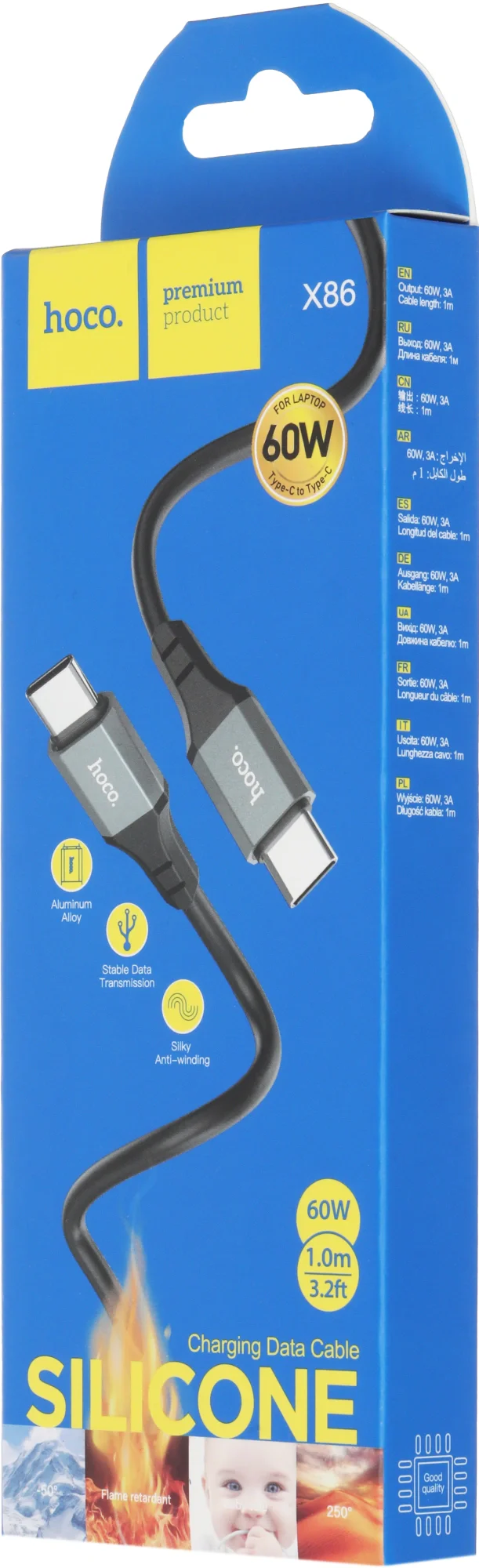 Кабель Hoco Spear X86 TYPE-C TO TYPE-C USB Type-C (m)-USB Type-C (m) 1м черный коробка