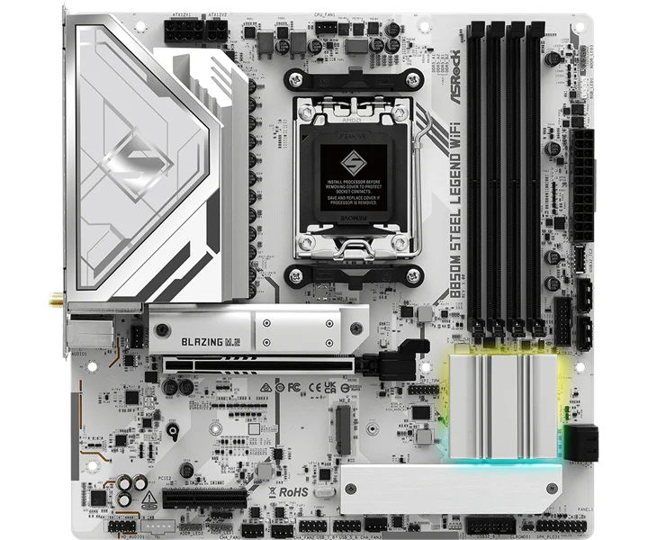 Материнская плата ASROCK B850 PRO-A, AM5, B850, 4*DDR5, 4*SATA, 3*M.2, 4*USB 2.0, 3*USB 3.2, Type-C, 2*PCIx16, 1*M.2 (Key E), HDMI+DP, mATX (B850M STEEL LEGEND WIFI)