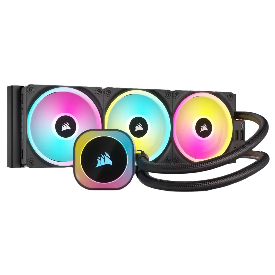 Система жидкостного охлаждения/ Water Cooling System Corsair iCUE LINK H150i RGB (360mm, Black, RGB/ Fans: 3x120mm, 63.1CFM, 37dBA, 2400RPM/Rad thickness 27mm/ S: 1851, 1700, 1200, 115X, AM5, AM4) (CW-9061003-WW)
