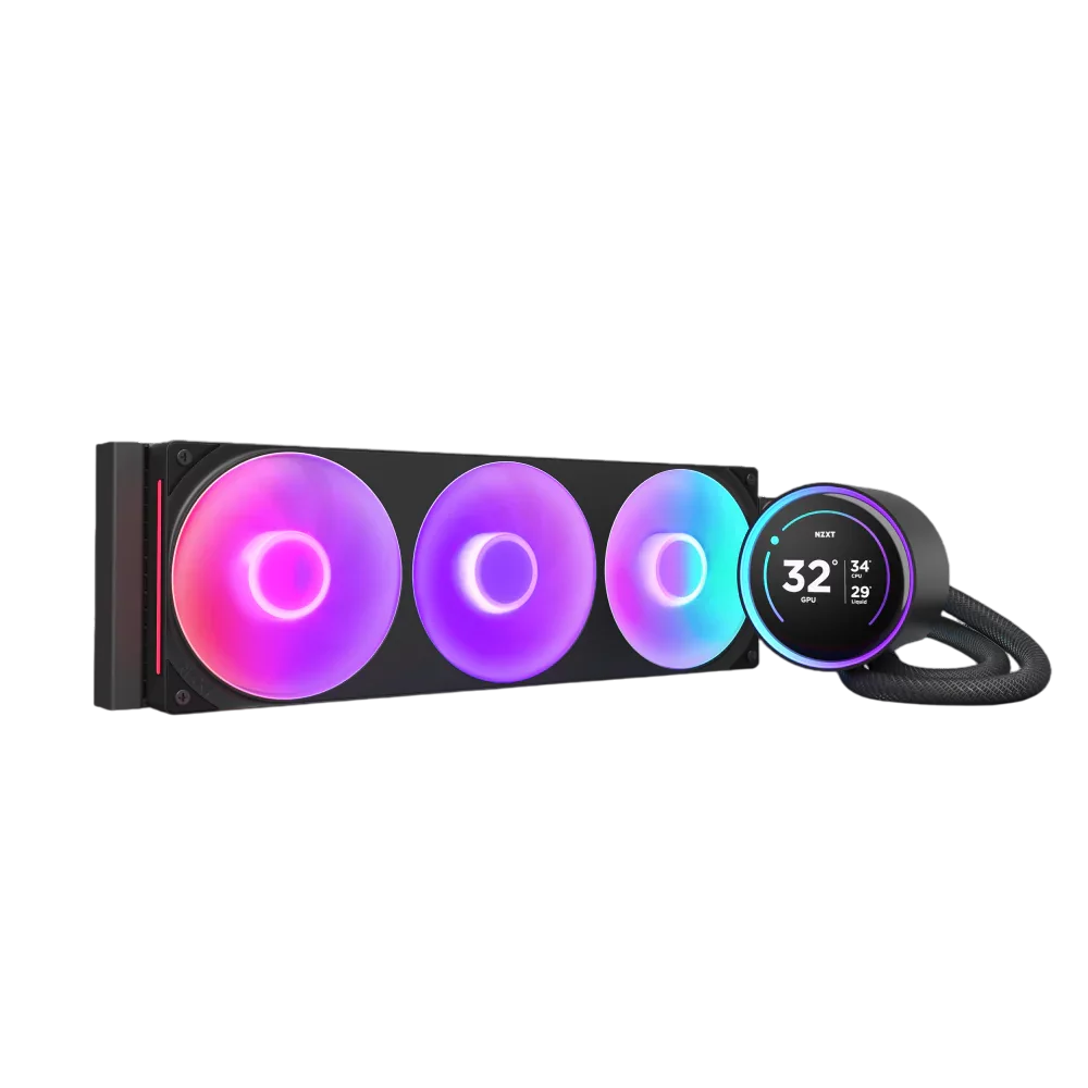 Система жидкостного охлаждения для ПК/ Water Cooling System NZXT Kraken Elite 420 RGB (350W, 420mm, LED temp., Black/ Fans: 3x140mm, 98.61CFM, 34.5dBA, 2000RPM/ Pump height 65mm, 2800RPM, Rad thickness 27m (RL-KR42E-B2)