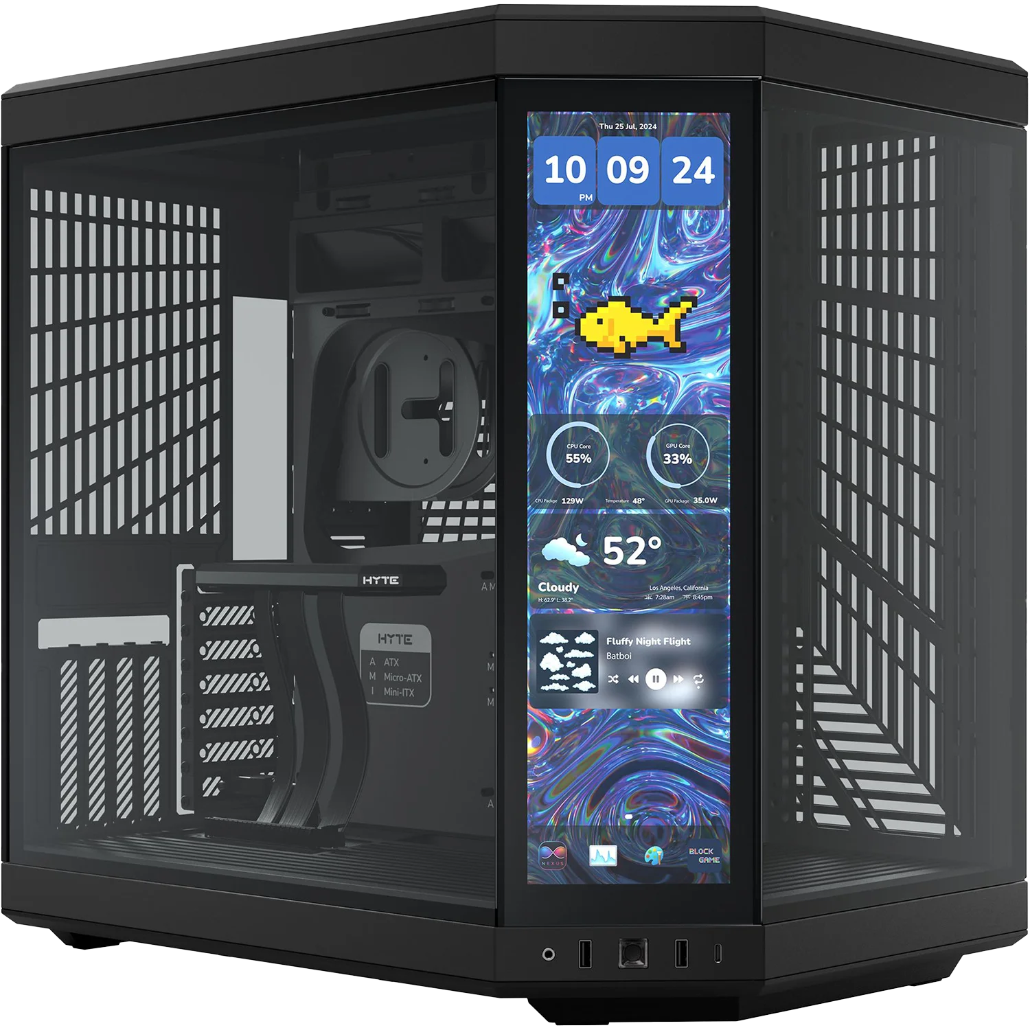 Корпус без блока питания/ Case HYTE Y70 Touch Infinite, Midi-Tower, TG, LCD, no fans, 2xUSB-A 3.2, 1xUSB Type-C, E-ATX, ATX, mATX, mITX Black (CS-HYTE-Y70TTI-BB)