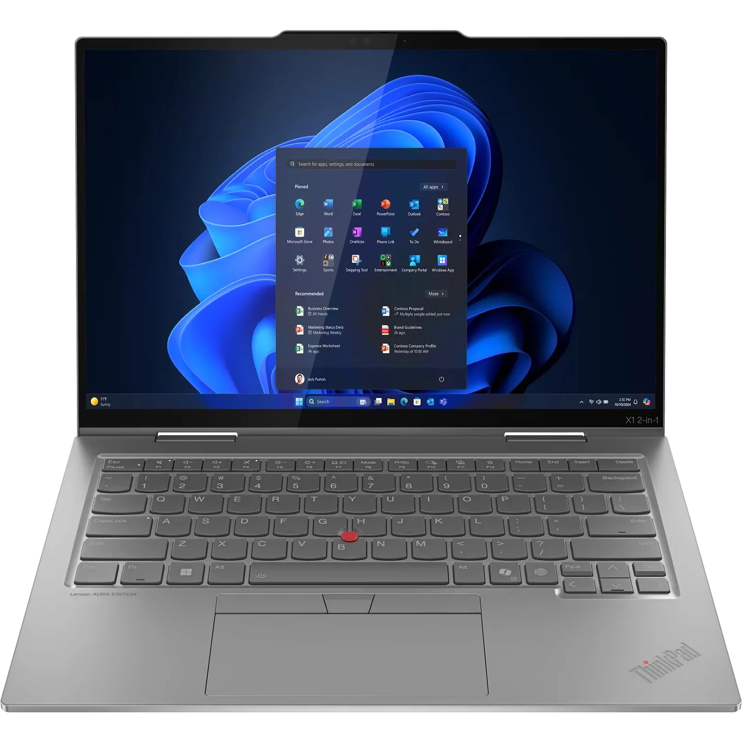 Ноутбук Lenovo ThinkPad X1 2-in1 G10 Aura Edition, 14" (1920x1200) Touch 100%sRGB 500 nits, U7-258 vPro, 32GB, 1TB SSD, Intel Arc Graphics, 1080P FHD RGB+IR, Intel® Wi-Fi 7 BE201 2x2 BE vPro & BT 5. (21NU003LUS)