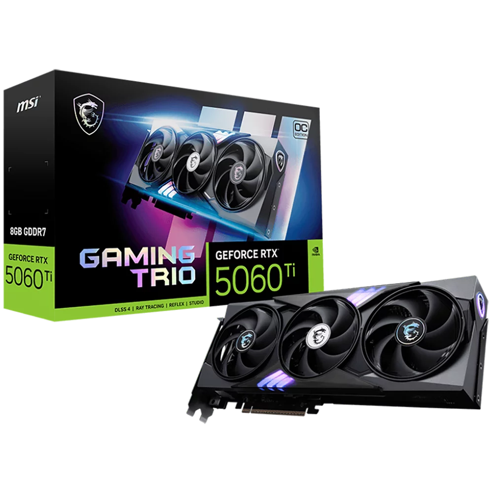 Видеокарта MSI PCI-E 5.0 RTX 5060TI 8G GAMING TRIO OC NVIDIA GeForce RTX 5060TI 8Gb 128bit GDDR7 2647/28000 HDMIx1 DPx3 HDCP Ret (RTX 5060 TI 8G GAMING TRIO OC)