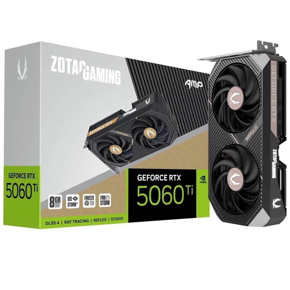 Видеокарта Zotac RTX5060Ti AMP 8GB GDDR7 128bit 3xDP HDMI 2FAN MEDIUM PACK (ZT-B50610F-10M)