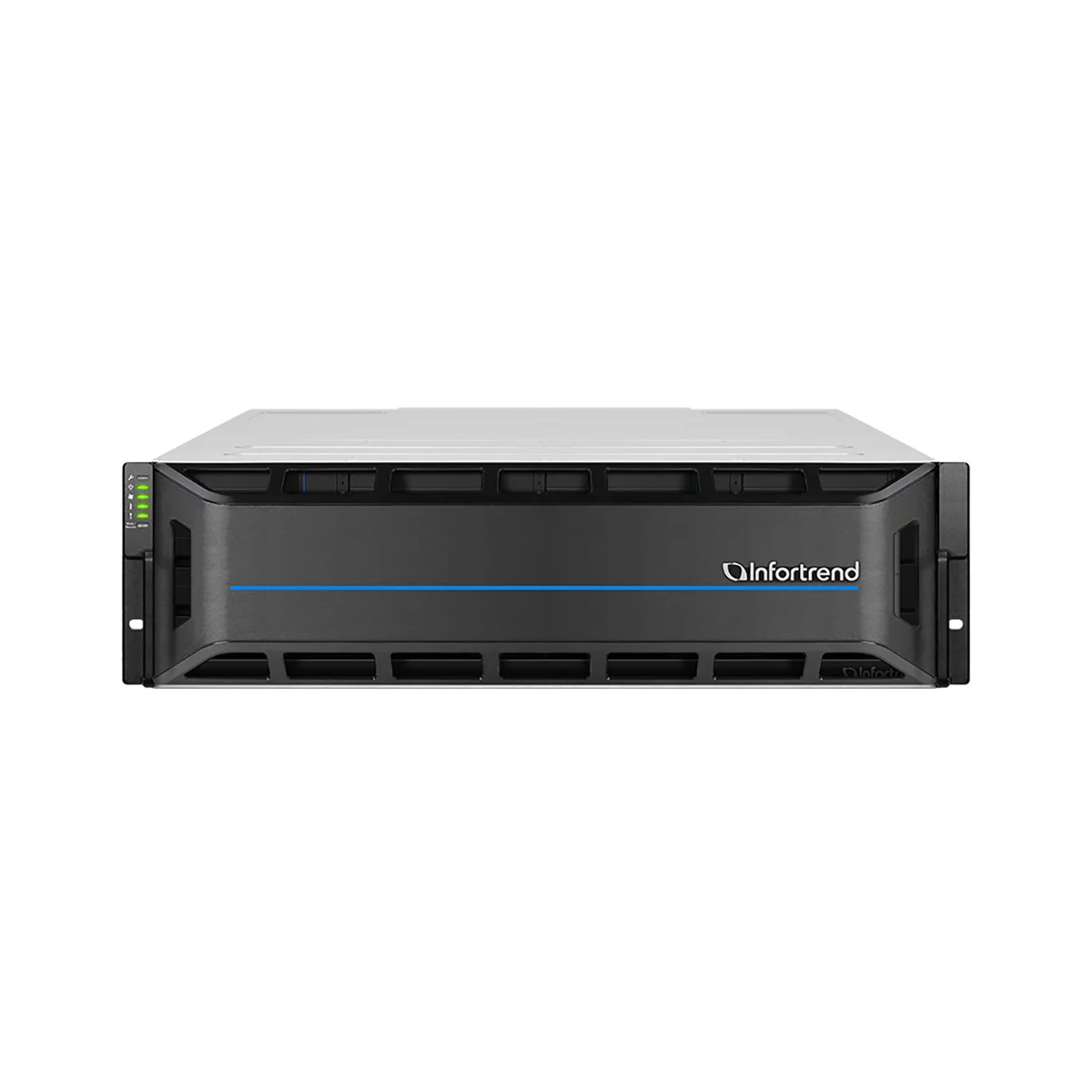 Платформа СХД Infortrend EonStor GS3016R03C0FD-8U32 (16x3.5, 3U, High IOPS, Dual Redundant Controllers (incl: 4x4GB Cache, 4x25Gb SFP28, 4 FREE host board slots, 4x12Gb SAS ext ports, 2x Super capacitor+Flash+FAN module, 2x530W), Rackmount kit)