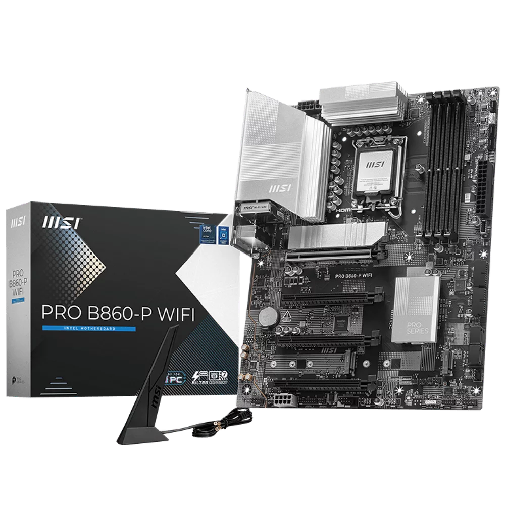 Материнская плата MSI PRO B860-P WIFI B860, LGA1851, 4*DDR5, 4*PCIEx16, 3*M.2, 1*TypeC, 2*USB3.2Gen2, 6*USB3.2Gen1, 8*USB2.0, 4*SATA3.0, 5G, Type-C(DP), DP, HDMI, ATX, RTL