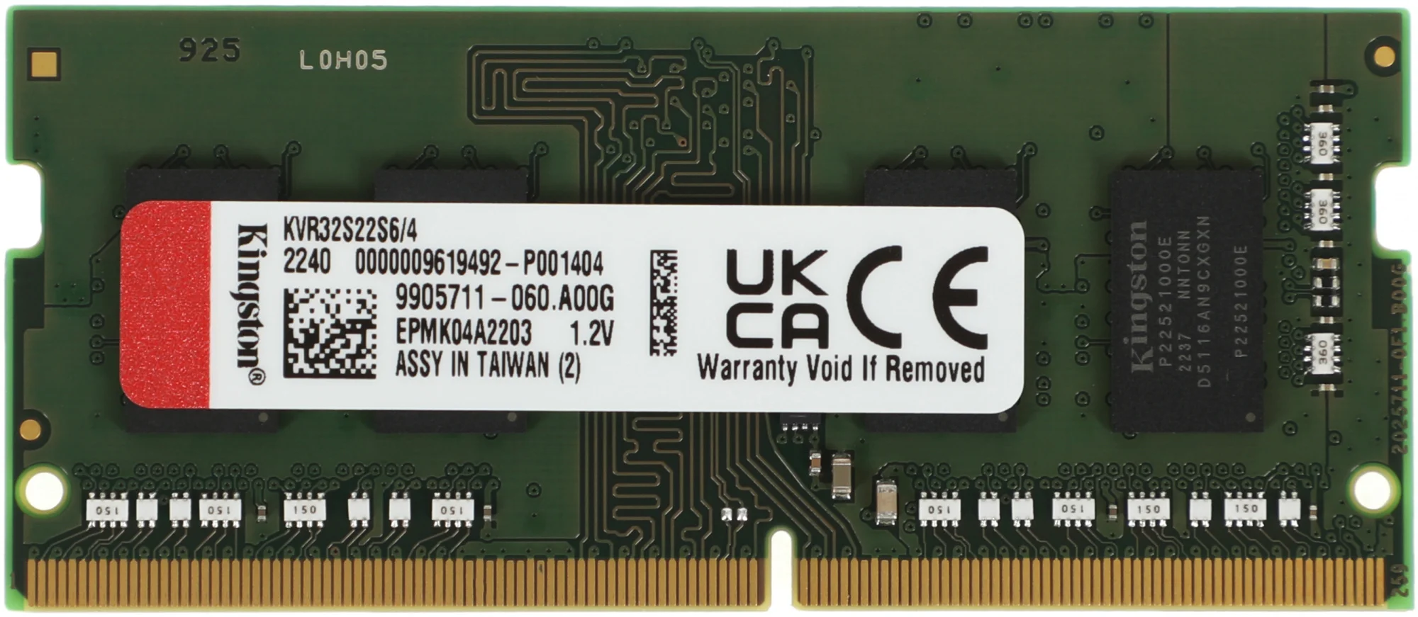 Модуль памяти Kingston DDR4 SODIMM 4GB 3200MHz PC4-25600 260-pin CL22 SR x16 1.2V (KVR32S22S6/4)