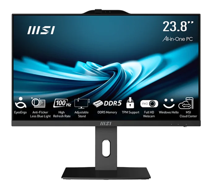 Моноблок MSI Pro AP242P 14M AiO 23,8" FHD(1920x1080)IPS AG Non-touch, Core i5-13500(2.5GHz), 8Gb(8*1) DDR5 SO-DIMM, 256GB SSD M.2, Intel Graphics,WiFi,BT,camera,WirelessKB&mouse Eng/ Rus,noOS,1y w-ty,Black (9S6-AE0621-1209)