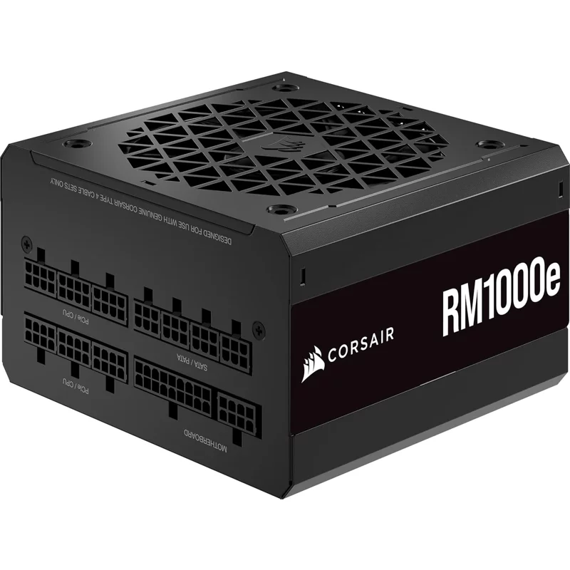 Блоки питания/ Power Supply Corsair RM1000e, Model RPS0179, 1000W 80+ Gold (ATX, 3.0, PCIe 5.0, Full modular, 1x24(20+4)pin, 2 x 4+4-pin ATX 12V, 4 x 4-pin Molex, 6 x 6+2-pin PCIe, 7 x SATA, Active, 120x120mm, 150x140x86mm, (CP-9020264-UK)