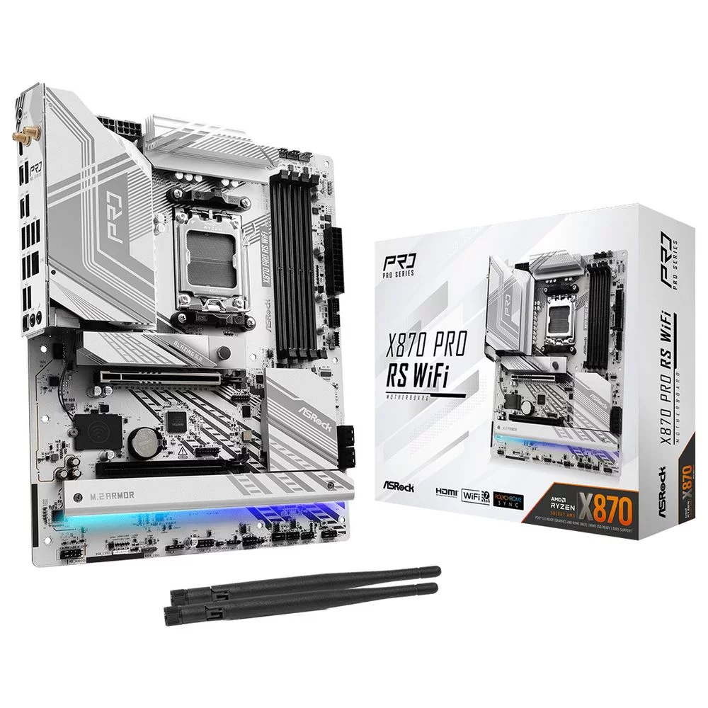 Материнская плата ASROCK X870 PRO RS WIFI, AM5, X870, 4*DDR5, 4*SATA, 3*M.2, 6*USB 2.0, 4*USB 3.2, Type-C, 2*PCIx16, 1*M.2 (Key E), HDMI, ATX