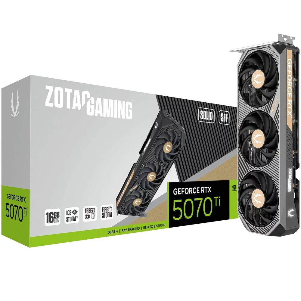 Видеокарта Zotac PCI-E 4.0 RTX 5070 Ti SOLID SFF NVIDIA GeForce RTX 5070TI 16Gb 256bit GDDR7 2452/ 28000 HDMIx1 DPx3 HDCP Ret (ZT-B50710D3-10P)