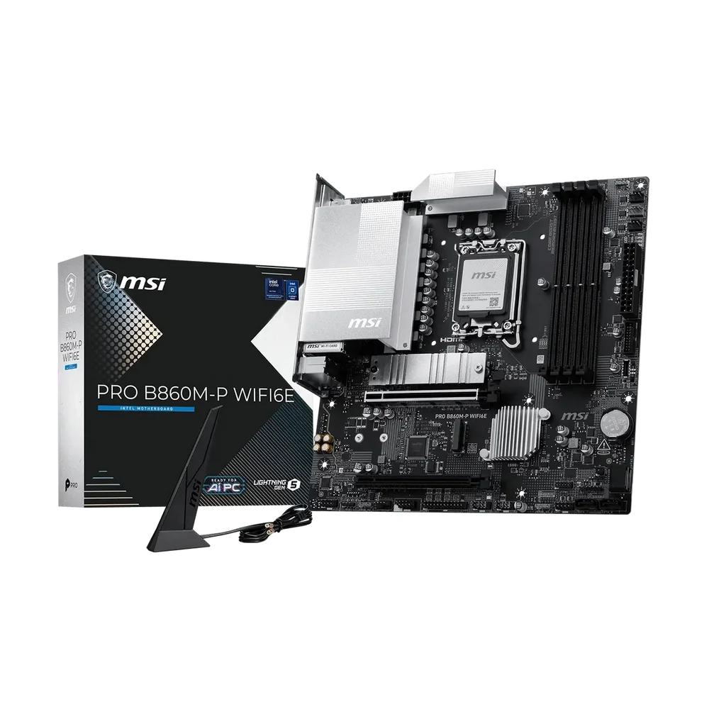 Материнская плата MSI PRO B860M-P WIFI6E B860, LGA1851, 4*DDR5, 2*PCIEx16, 2*M.2, 1*TypeC, 5*USB3.2Gen1, 6*USB2.0, 4*SATA3, 2.5G, VGA, DP, HDMI, M-ATX, RTL