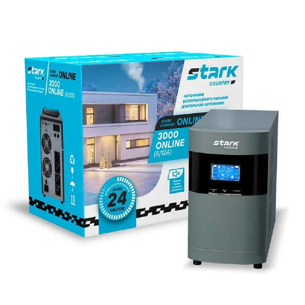 ИБП STARK SC 3000 Online 12A 3000 ВА/2700 Вт {Online, На пол, 110-300В, 4хЕВРО, Smart-slot, USB/RS232/ EPO, БЕЗ АКБ: нужно 6 шт от 4,5- 240 Ач}