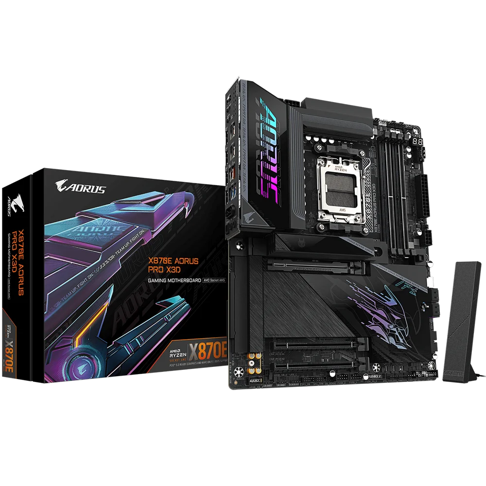 Материнская плата Gigabyte X870E AORUS PRO X3D X870E, AM5, 4*DDR5, 3*PCIEx16, 4*M.2, 2*TypeC, 5*USB3.2Gen2, 7*USB3.2Gen1, 4*USB2.0, 4*SATA3.0, 5G, 2*Type-C(DP), HDMI, ATX, RTL