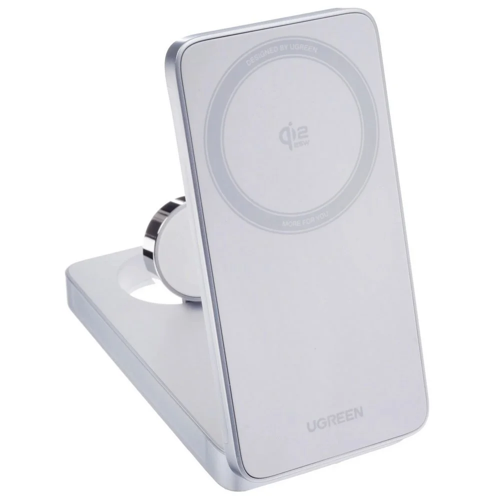 Беспроводное зарядное устройство UGREEN W757 (65901) "MagFlow" 25W Magnetic Qi2.2 Wireless 3-in-1 Charger. Цвет: серебристо-голубой (65901_)
