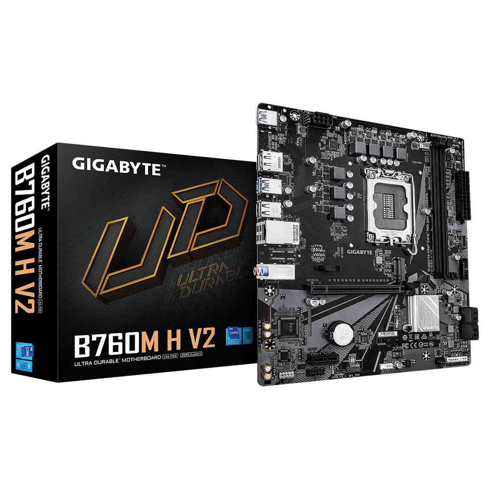 Материнская плата Gigabyte Bad Pack B760M H V2, Socket 1700, Intel®B760, 2xDDR5-4800, HDMI+DP, 1xPCI-Ex16, 1xPCI-Ex1, 4xSATA3(RAID 0/ 1/ 5/ 10), 1xM.2, 8Ch Audio, GLan, (4+2)xUSB2.0, (3+2)xUSB3.2, (0+1)xUSB3.2 Type-C™, mATX, RTL bp (B760M H V2||BP)