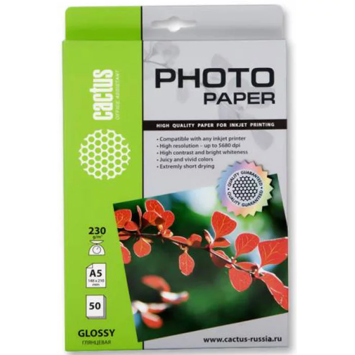 Фотобумага Cactus CS-GA523050 A5/230г/м2/50л./белый глянцевое для струйной печати