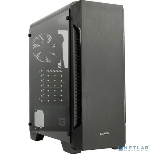 Корпус ZALMAN S3 TG, ATX, BLACK, TEMPERED GLASS WINDOW, 2x3.5", 2x2.5", 2xUSB2.0, 1xUSB3.0, FRONT 2x120mm