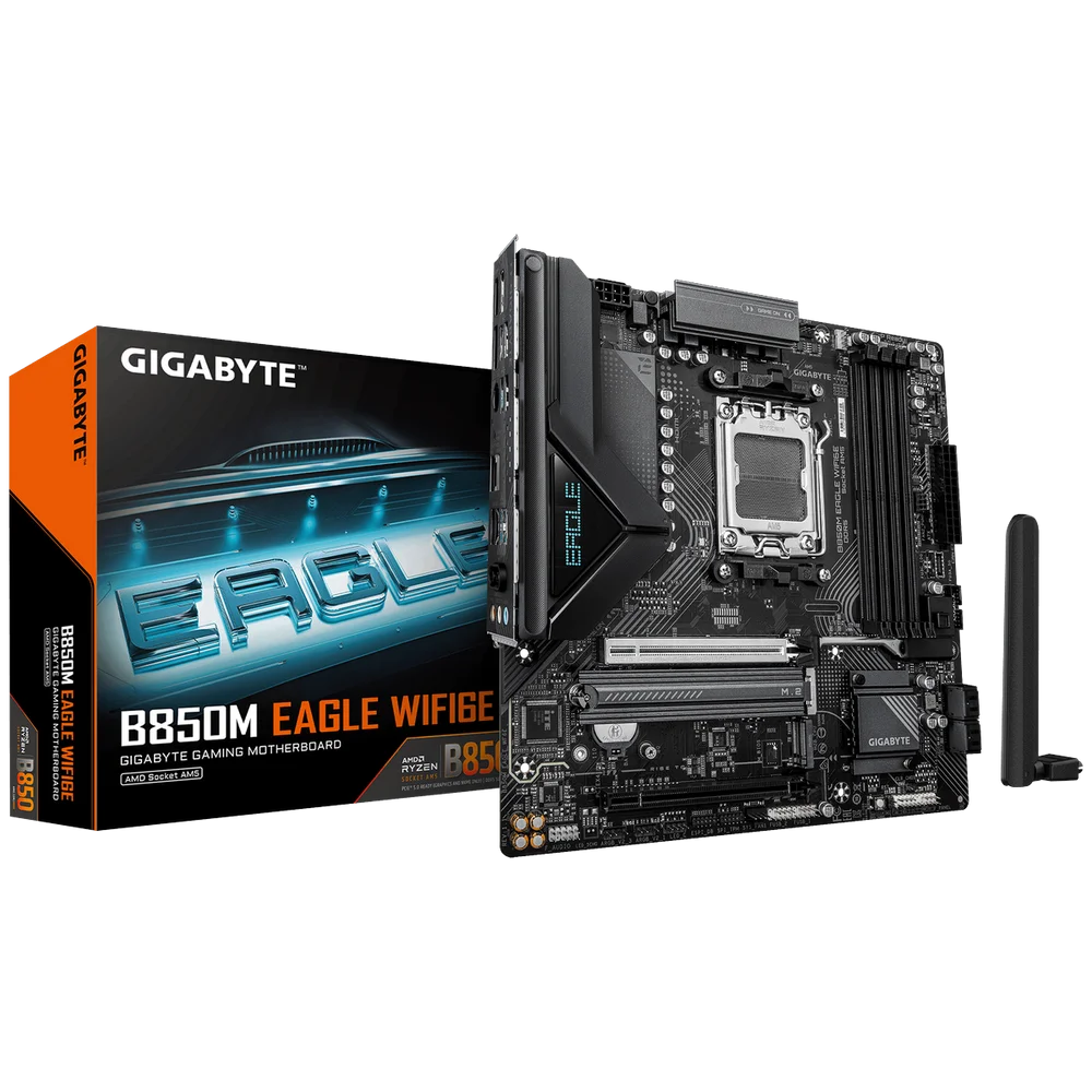 Материнская плата Gigabyte B850M EAGLE WIFI6E B850, AM5, 4xDDR5, 2*PCIEx16, 2*M.2, 2*TypeC, 1*USB3.2Gen2, 4*USB3.2Gen1, 8*USB2.0, 4*SATA3.0, 2.5G, 2*DP, HDMI, M-ATX, RTL