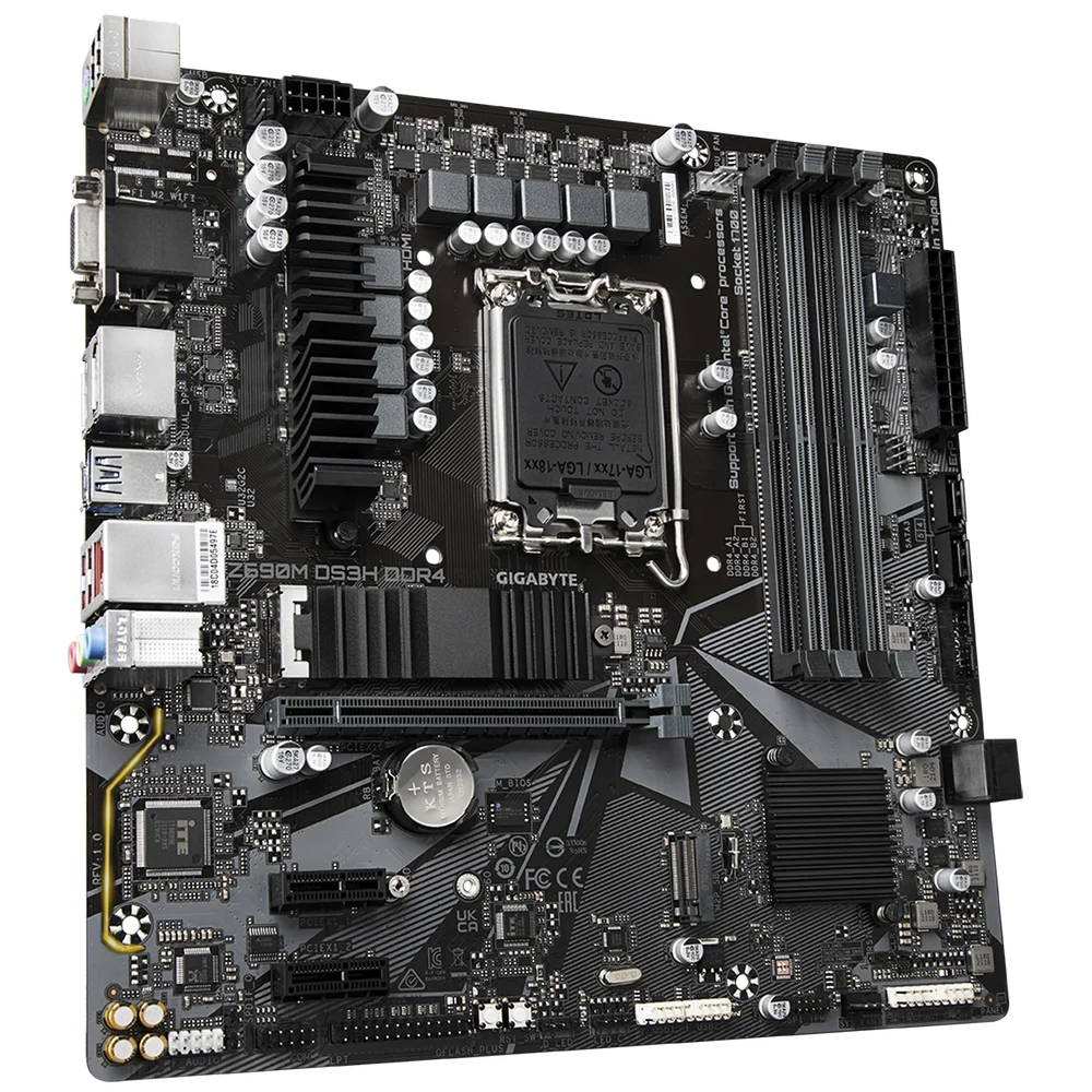 Материнская плата Gigabyte OEM Z690M DS3H DDR4, Socket 1700, Intel®Z690, 4xDDR4-3200, D-SUB+HDMI+DP+DP, 1xPCI-Ex16, 2xPCI-Ex1, 4xSATA3(RAID 0/ 1/ 5/ 10), 2xM.2, 8Ch Audio, 2,5GbLan, (2+4)xUSB2.0, (3+2)xUSB3.2, (1 (Z690M DS3H DDR4||OEM)