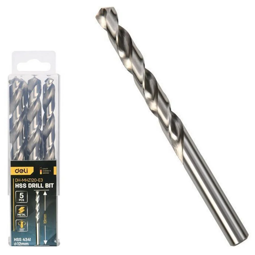 Набор сверл по металлу (12мм, 5 шт) Deli DH-MHZ120-E3 сталь HSS 4341, угол заточки 135 град, пласт. кейс