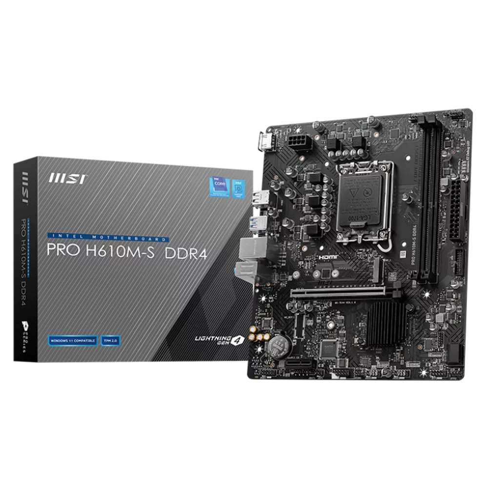 Материнская плата MSI PRO H610M-S DDR4 H610, LGA1700, 2*DDR4, 1*PCIEx16, 1*PCIEx1, 1*M.2, 2*USB3.2Gen1, 4*USB2.0, 2*SATA3.0, 1G, HDMI, M-ATX, RTL