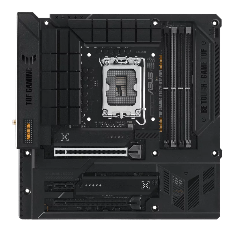 Материнская плата ASUS TUF GAMING B760M-BTF WIFI, LGA1700, B760, 4*DDR5, 4*SATA, 3*M.2, 5*USB 3.2, 4*USB 2.0, Type-C, 2*PCIx16, 1*PCIx1, DP+HDMI (90MB1G50-M0EAY0)