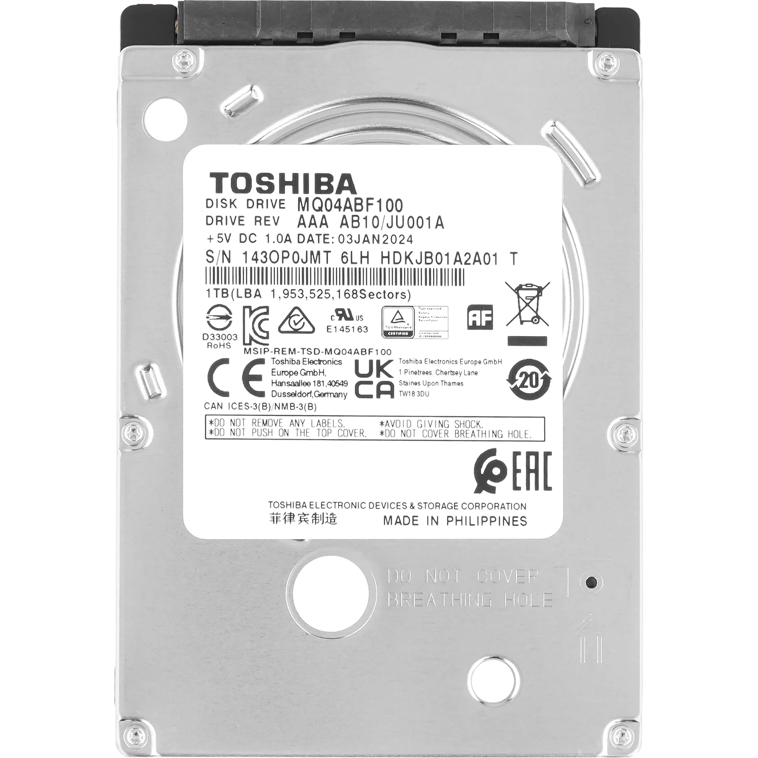 Жесткий диск/ HDD Toshiba SATA3 1Tb 2.5" 5400 128Mb OFFICIAL RECERTIFIED 1 year warranty (replacement HDWL110UZSVA) (MQ04ABF100R)