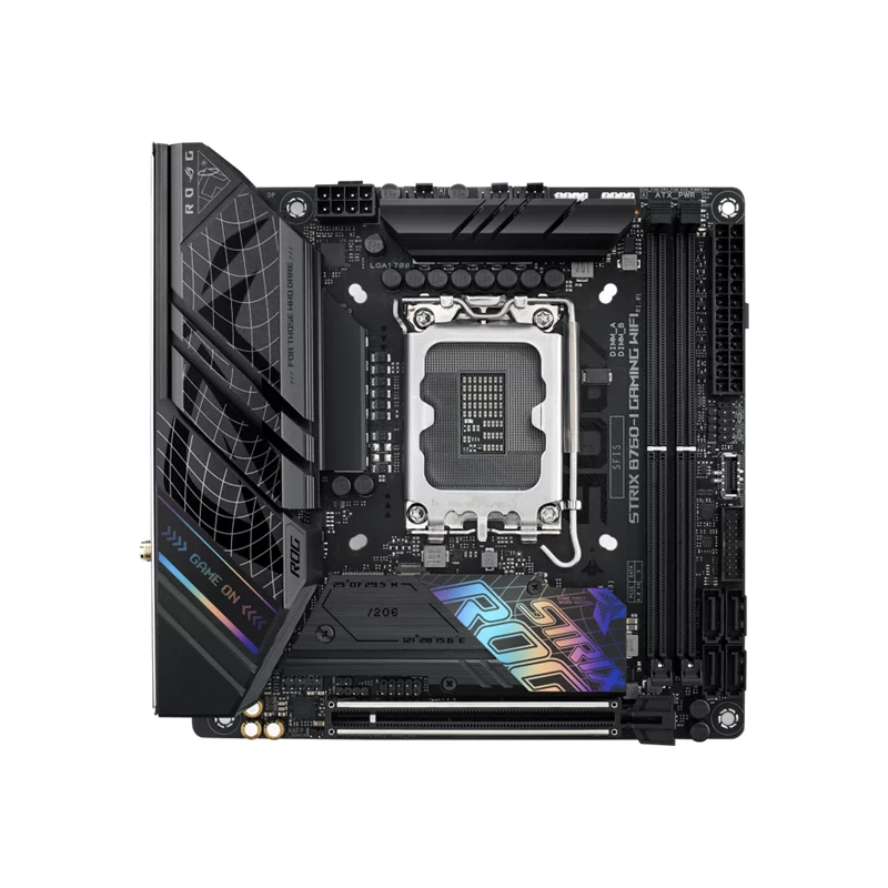 Материнская плата ASUS ROG STRIX B760-I GAMING WIFI, LGA1700, B760, 2*DDR5, HDMI+DP, 4xSATA3 + RAID, M2, Audio, Gb LAN, USB 3.2, USB 2.0, mITX (90MB1D90-M0EAY0)
