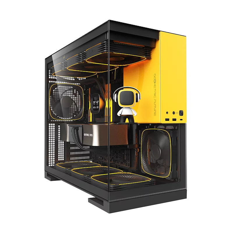 Корпус ПК без блока питания/ Case Geometric Future Model 5, Midi-Tower, TG, no fans, 2xUSB-A 3.0, 1xUSB 3.2 Type-C, E-ATX, ATX, mATX, mITX Black/Yellow (1AM5WKBY00100)
