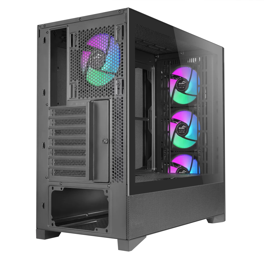 Корпус Компьютер без блока питания/ Case SAMA V42 Black, Midi-Tower, TG, 4x120mm ARGB, 2xUSB 3.0 + 1xUSB 3.2 Type-C, ATX, mATX, mITX Black (V42-BKAMA4X1-GL)