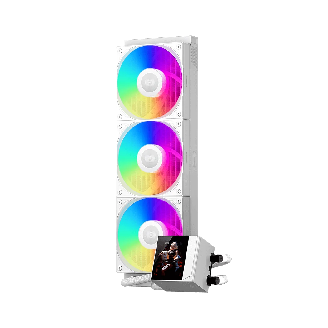 Система охлаждения/ Water Cooling System PCCooler DC360 Pro ARGB Display WH (310W, 360mm, LED, White, ARGB/ Fans: 3x120mm, 90.56CFM, 39.8dBA, 2500RPM/ Pump height 65mm, 15dBA, 2600RPM, Rad thickness 2