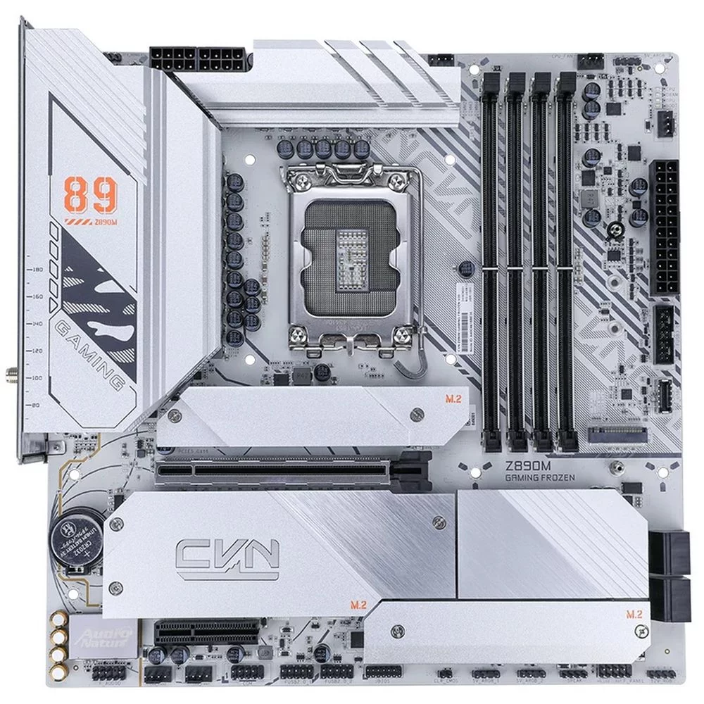 Материнская плата Colorful CVN Z890M GAMING FROZEN V20 Z890, LGA1851, 4*DDR5, 1*PCIEx16, 1*PCIEx4, 5*M.2, 3*TypeC, 2*USB3.2Gen2, 6*USB3.2Gen1, 4*USB2.0, 4*SATA3.0, 2.5G, DP, HDMI, M-ATX, RTL
