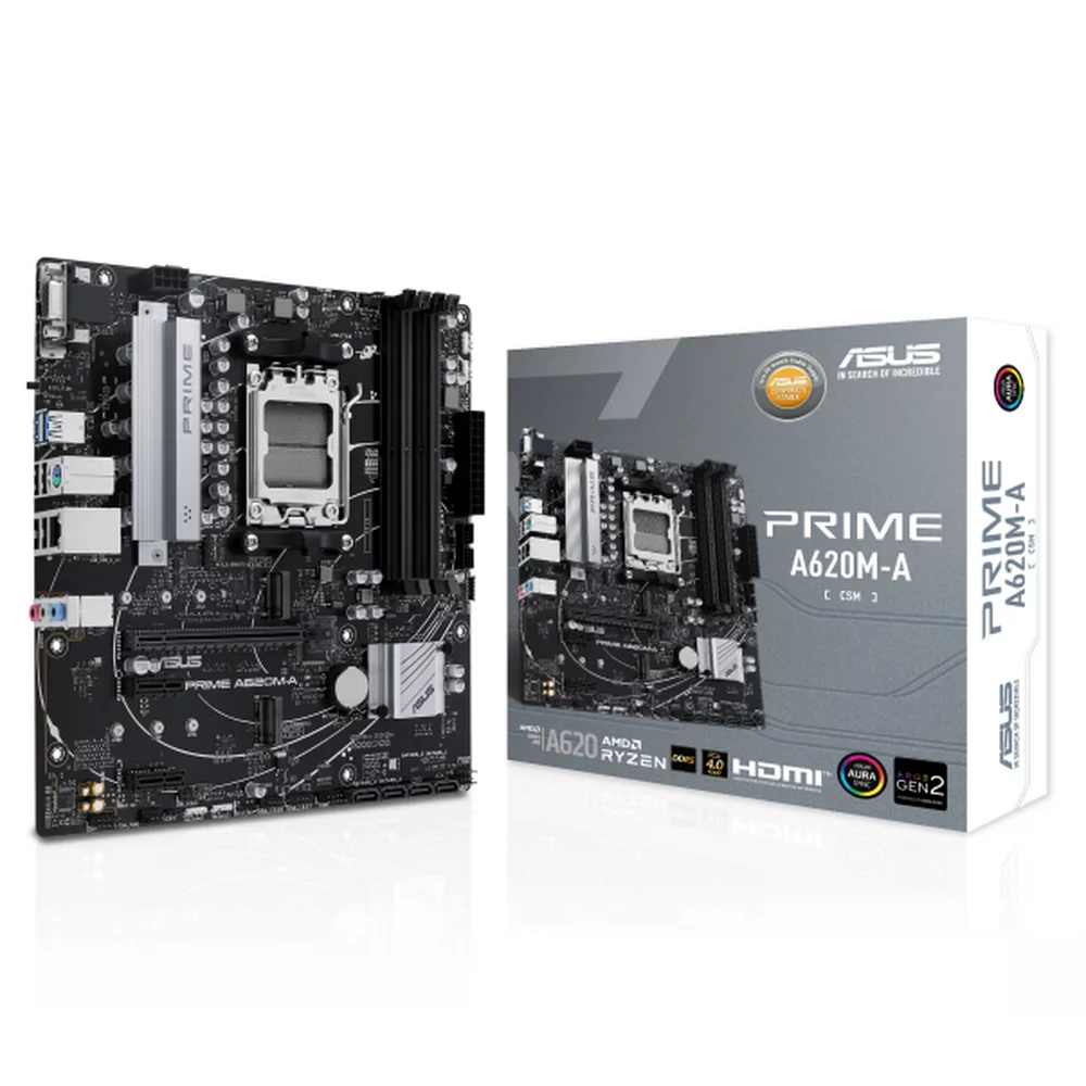 Материнская плата ASUS PRIME A620M-A-CSM, Socket AM5, A620, 4*DDR5, D-Sub+VGA+HDMI, 4xSATA3, Audio, Gb LAN, USB 3.2, USB 2.0, mATX (90MB1F10-M0EAYC)
