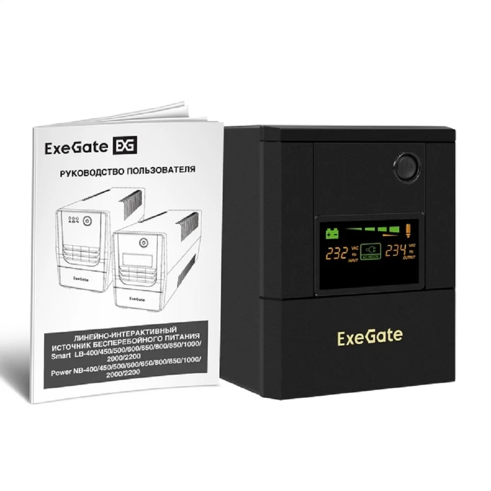 Exegate EX299823RUS ИБП ExeGate Smart LB-2000.LCD.AVR.8C13 (2000VA/1200W, цветной LCD, AVR, 8*C13, батарея 12V 9Ah - 2 шт., металлический корпус, Black)