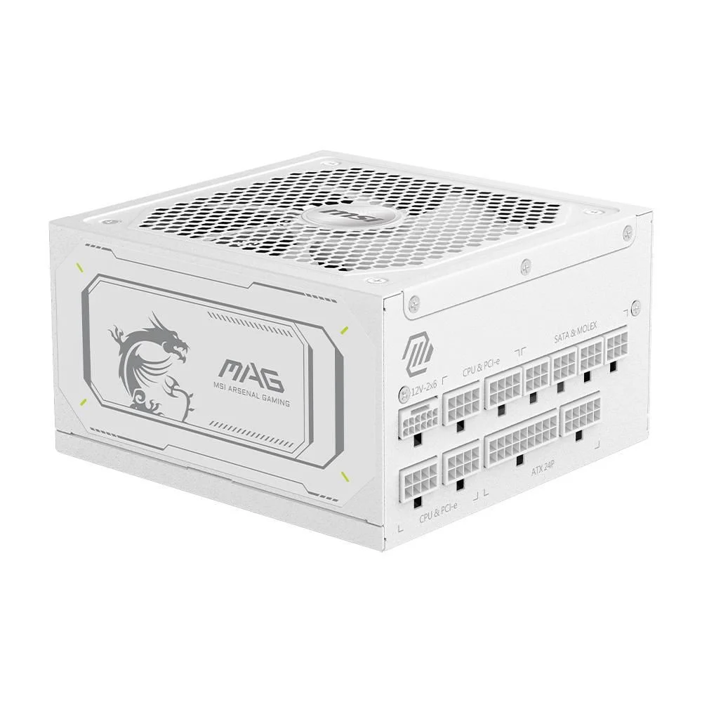 Блок питания Компьютер MSI MAG A1000GL PCIE5 White 1000W, 80+ Gold, полностью модульный, ATX 3.1, PCIE5.1, БЕЛЫЙ, RTL (306-7ZP9B51-CE0)