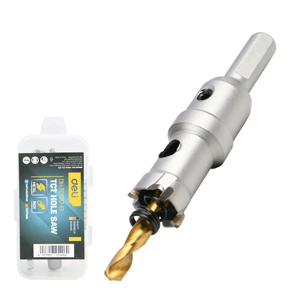 Коронка по металлу твердосплавная с центрирующим сверлом Deli DH-TCT017-E1 диаметр 17мм, шестигранный хвостовик