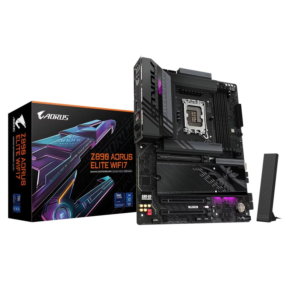 Материнская плата/ Z890 AORUS ELITE WIFI7, Socket 1851, Intel®Z890, 4xDDR5-6400, DP, 3xPCI-Ex16, 4xSATA3(RAID 0/1/5/10), 4xM.2, 8Ch Audio, 1x2.5GbLan, WiFi, (4+4)xUSB2.0, (5+2)xUSB3.2, (1+1)xUSB Type-C™, ATX, RTL