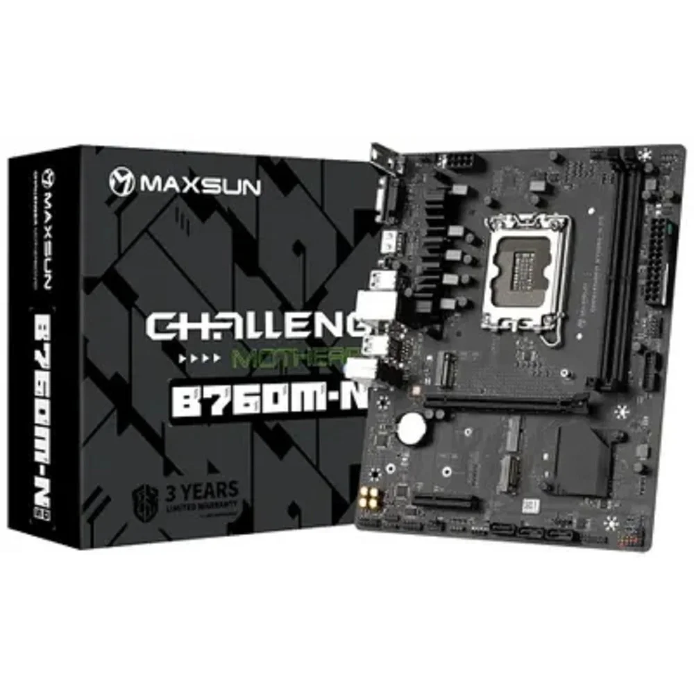 MAXSUN MS-Challenger B760M-N D5 V2 (Socket 1700, mATX, 2*DDR5, VGA+ HDMI, 3*SATA3, 2*M.2, 1xPCI-E x16 /1xPCI-E x4, 4*USB 2.0, 2*USB 3.2 Gen1 , LAN 1*1G, RTL)