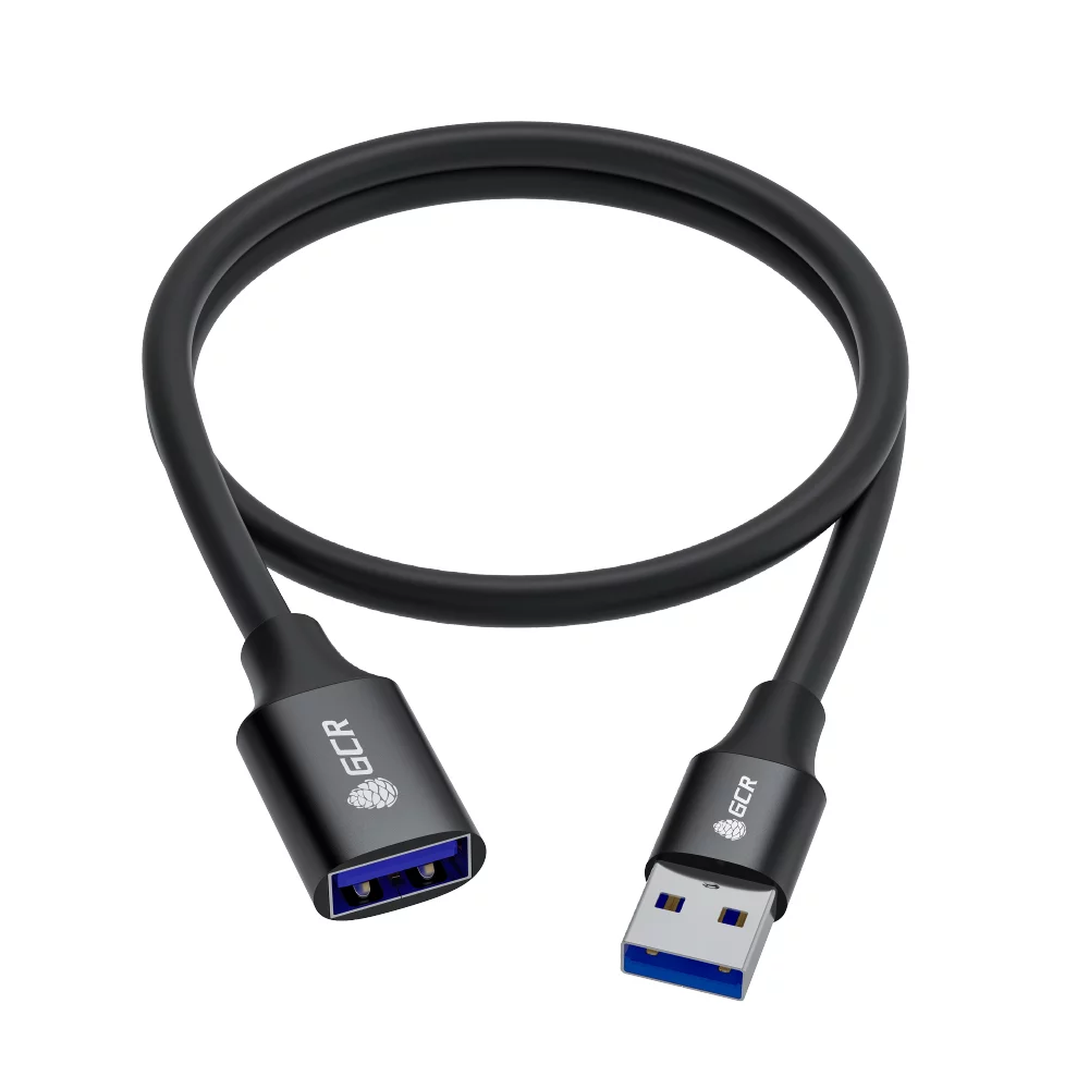 GCR Удлинитель 1.0m USB 3.0 (USB 3.2 Gen 1), AM/AF, 5 Гбит/с, черный, AL корпус, экранирование, армирование, GCR-55279