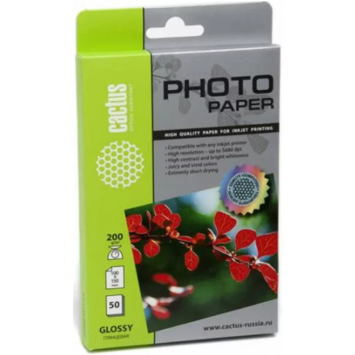 Фотобумага Cactus CS-GA620050 10x15/200г/м2/50л./белый глянцевое для струйной печати