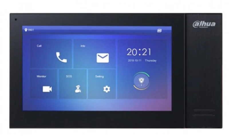 DAHUA Монитор видеодомофона IP 7 дюймовый, черный1024x600 разрешение, ёмкостной сенсорный экран; тревожные входы / выходы 6/ 1; LAN; встроенная карта памяти до 8Гб; Возможность просмотра IP видеокаме (DH-VTH2421FB-P)