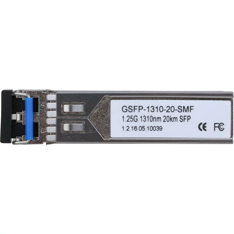 SFP-модуль, Разъем LC, скорость передачи до 1.25Гбит/ с, длина кабеля до 20км (одномодовое оптоволокно), длина волны (Tx/ Rx) 1310нм/ 1310нм (GSFP-1310-20-SMF)
