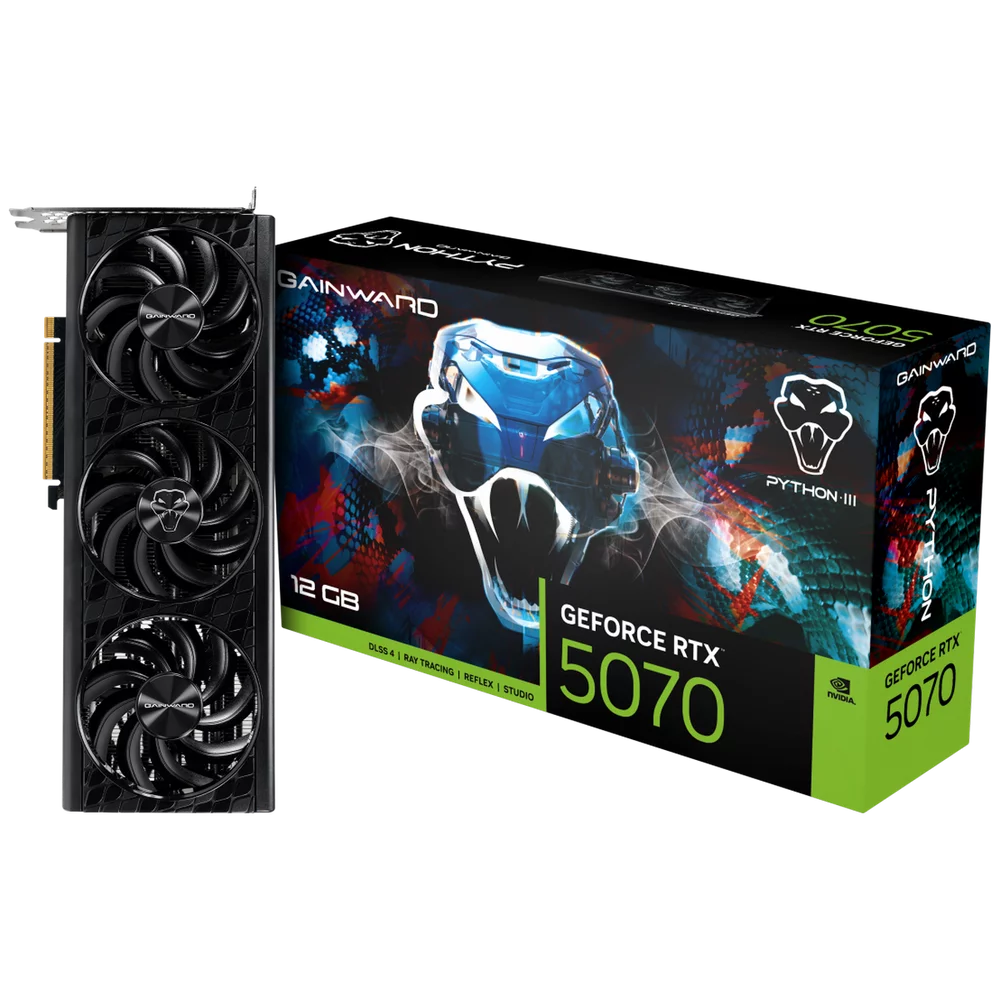 Видеокарта Gainward RTX5070 PYTHON III 12GB GDDR7 192bit 3xDP HDMI 3FAN RTL (NE75070019K9-GB2050T)