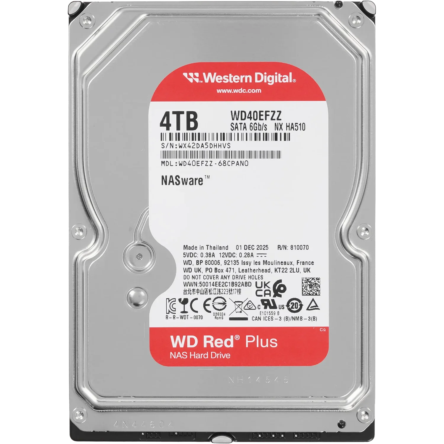 Жесткий диск/ HDD WD SATA3 4Tb NAS Red Plus 5400 128Mb 1 year warranty (WD40EFZZ)
