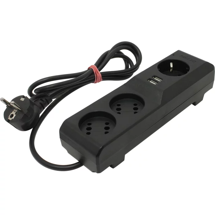 Сетевой фильтр/ Surge protector Pilot 3G 3xGP euro outlets, 10А/2.2кВа, 2xUSB, 1.8m, grafit